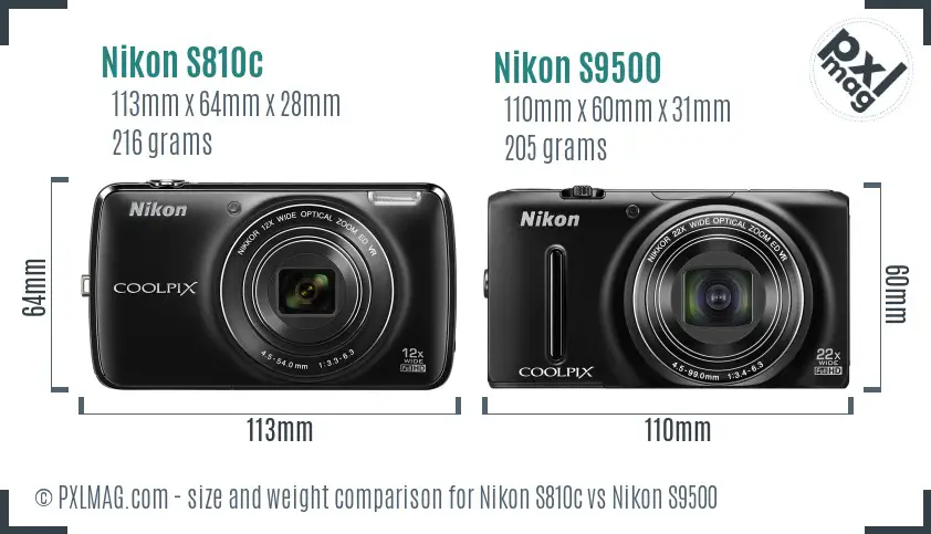 Nikon S810c vs Nikon S9500 size comparison