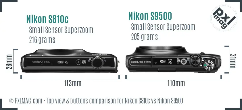 Nikon S810c vs Nikon S9500 top view buttons comparison