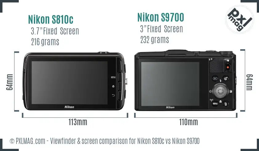 Nikon S810c vs Nikon S9700 Screen and Viewfinder comparison