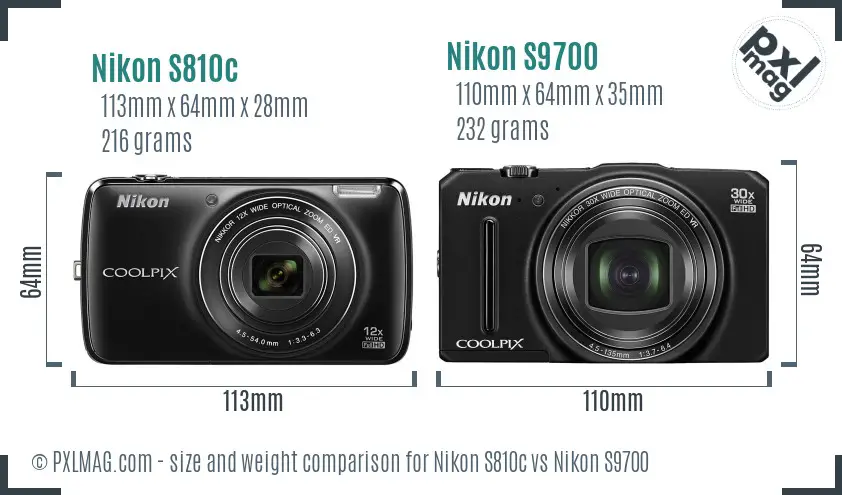 Nikon S810c vs Nikon S9700 size comparison