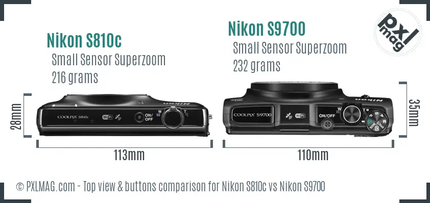 Nikon S810c vs Nikon S9700 top view buttons comparison