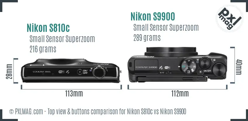 Nikon S810c vs Nikon S9900 top view buttons comparison