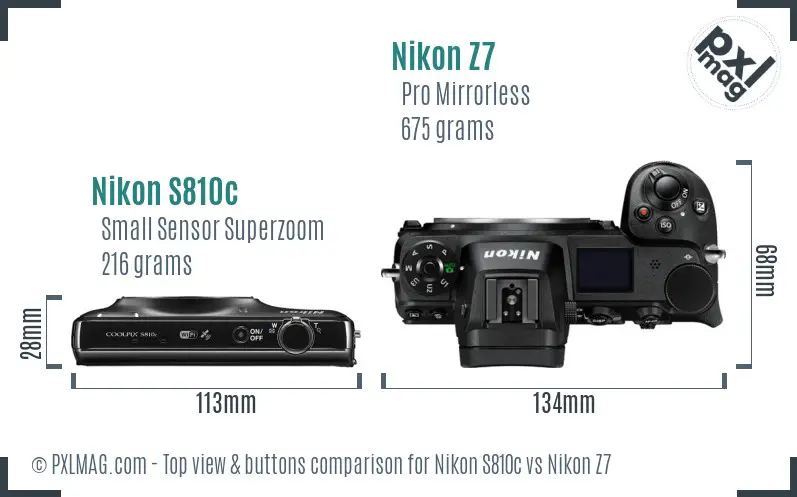 Nikon S810c vs Nikon Z7 top view buttons comparison