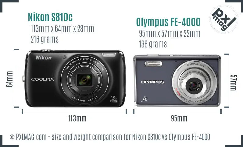 Nikon S810c vs Olympus FE-4000 size comparison Nikon S810c vs Olympus FE-4000 size comparison