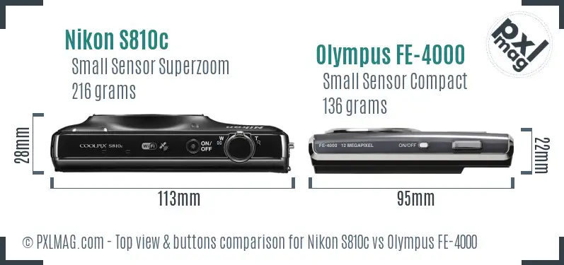 Nikon S810c vs Olympus FE-4000 top view buttons comparison Nikon S810c vs Olympus FE-4000 top view buttons comparison