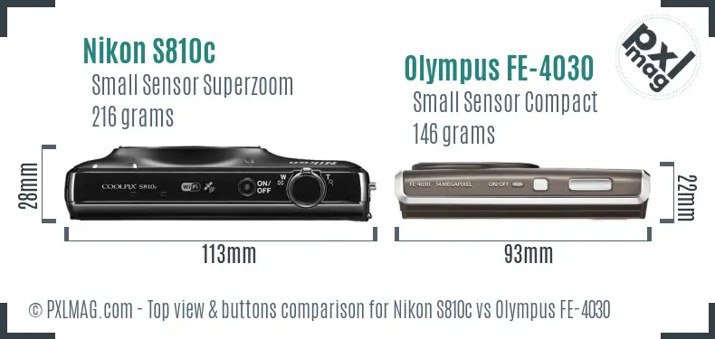 Nikon S810c vs Olympus FE-4030 top view buttons comparison