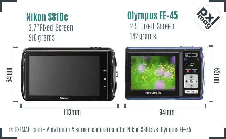 Nikon S810c vs Olympus FE-45 Screen and Viewfinder comparison