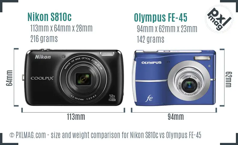 Nikon S810c vs Olympus FE-45 size comparison