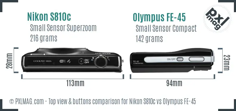 Nikon S810c vs Olympus FE-45 top view buttons comparison