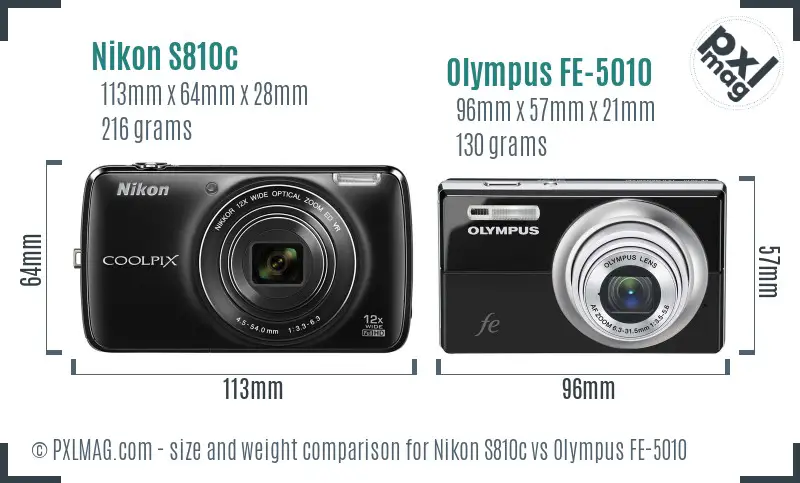 Nikon S810c vs Olympus FE-5010 size comparison Nikon S810c vs Olympus FE-5010 size comparison