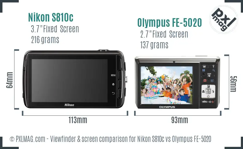 Nikon S810c vs Olympus FE-5020 Screen and Viewfinder comparison