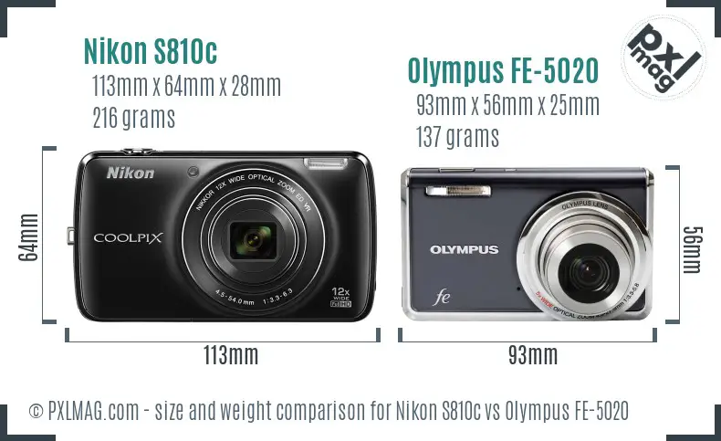 Nikon S810c vs Olympus FE-5020 size comparison