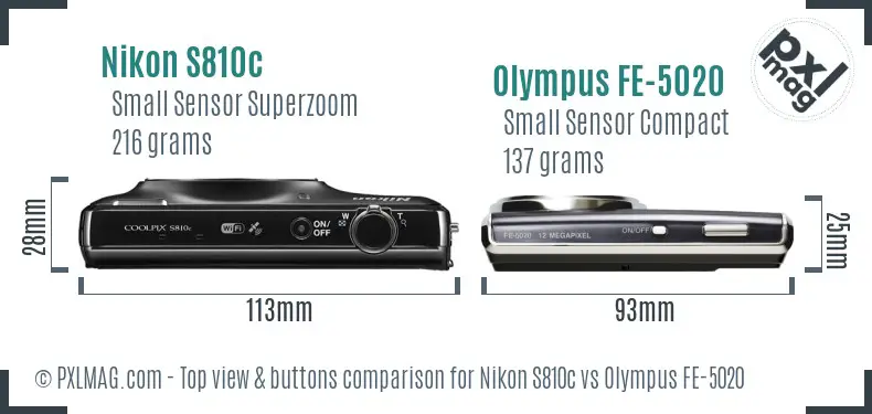 Nikon S810c vs Olympus FE-5020 top view buttons comparison