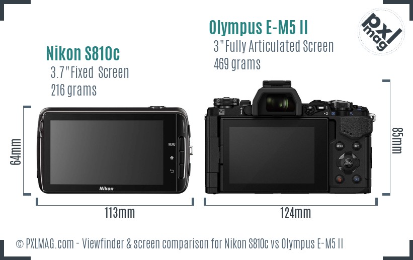 Nikon S810c vs Olympus E-M5 II Screen and Viewfinder comparison