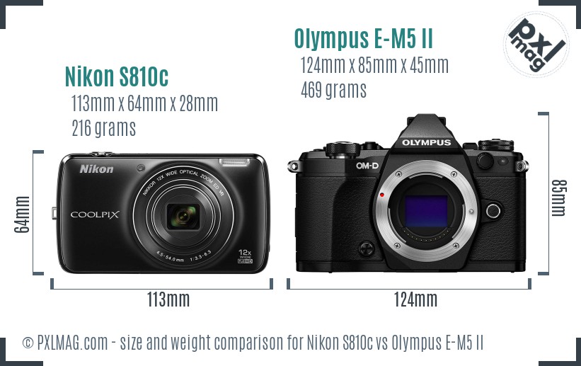 Nikon S810c vs Olympus E-M5 II size comparison