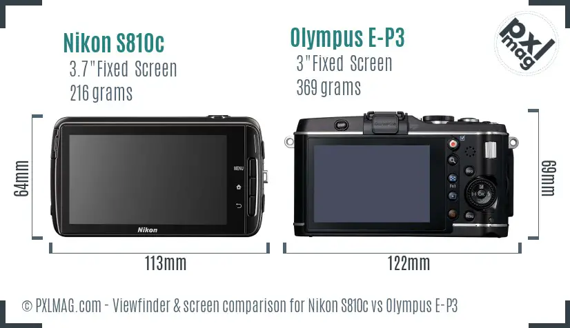 Nikon S810c vs Olympus E-P3 Screen and Viewfinder comparison
