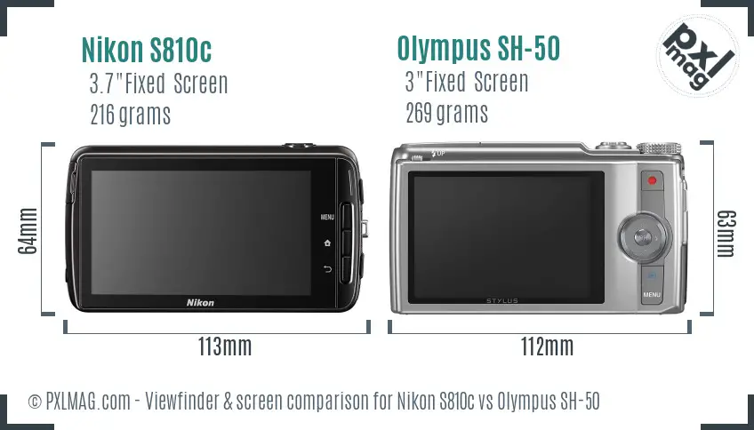 Nikon S810c vs Olympus SH-50 Screen and Viewfinder comparison