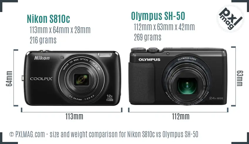 Nikon S810c vs Olympus SH-50 size comparison