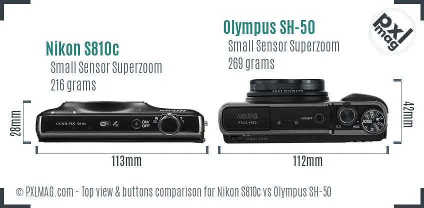 Nikon S810c vs Olympus SH-50 top view buttons comparison