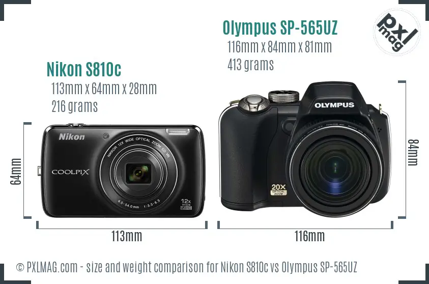 Nikon S810c vs Olympus SP-565UZ size comparison