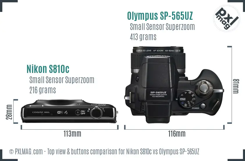 Nikon S810c vs Olympus SP-565UZ top view buttons comparison