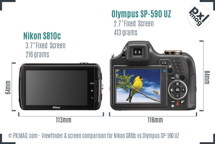 Nikon S810c vs Olympus SP-590 UZ Screen and Viewfinder comparison