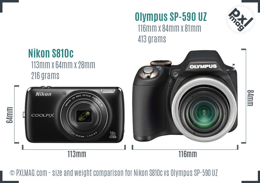 Nikon S810c vs Olympus SP-590 UZ size comparison