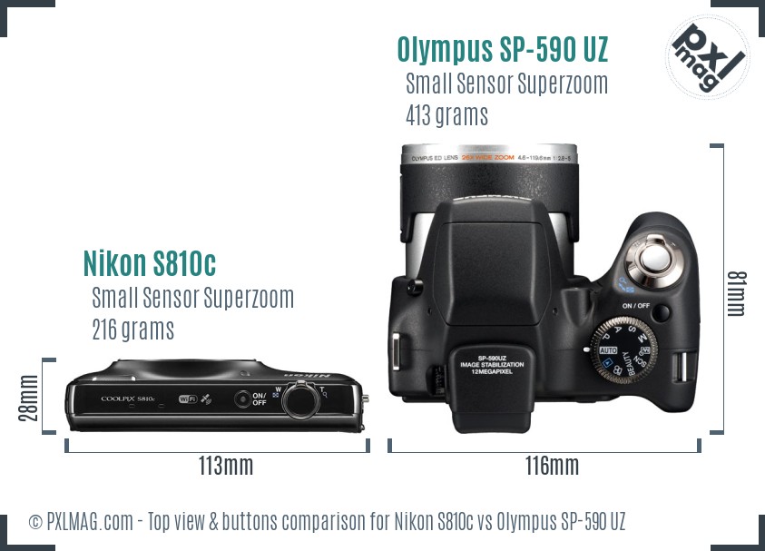 Nikon S810c vs Olympus SP-590 UZ top view buttons comparison
