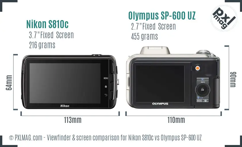Nikon S810c vs Olympus SP-600 UZ Screen and Viewfinder comparison