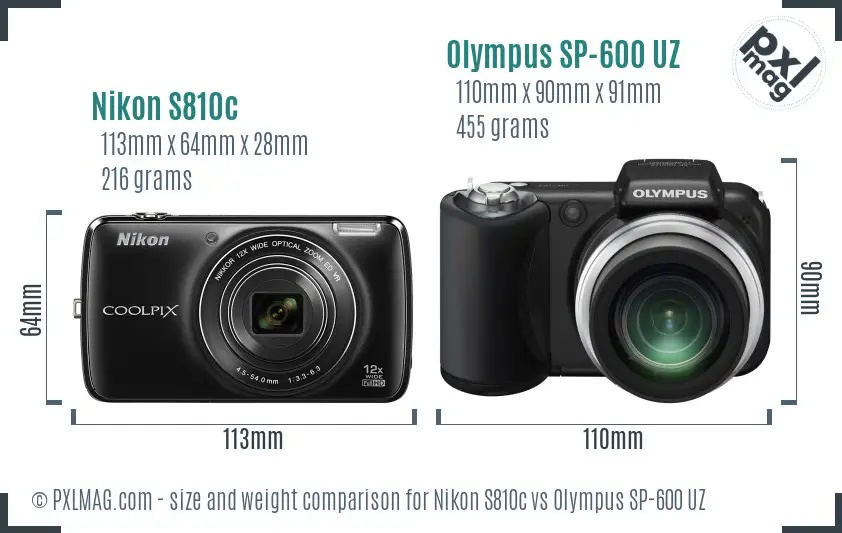 Nikon S810c vs Olympus SP-600 UZ size comparison