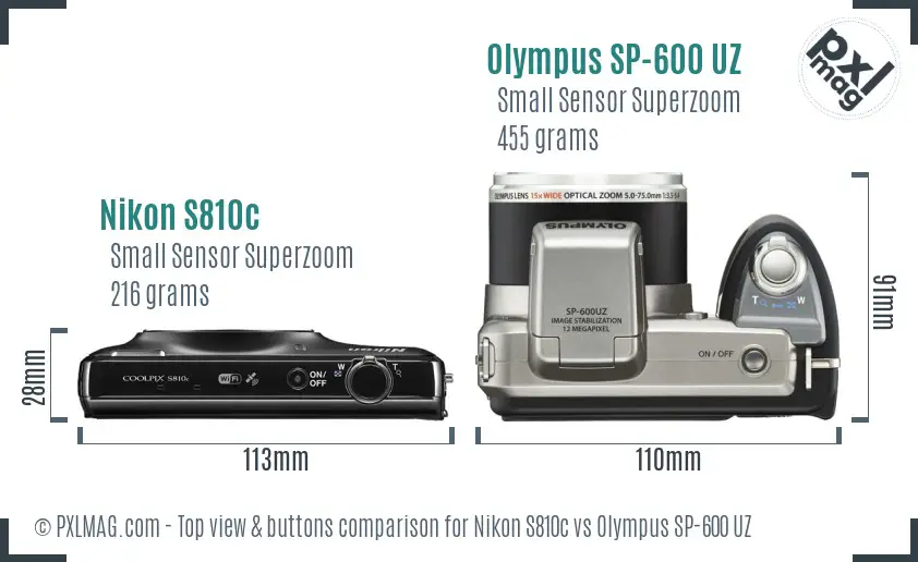 Nikon S810c vs Olympus SP-600 UZ top view buttons comparison