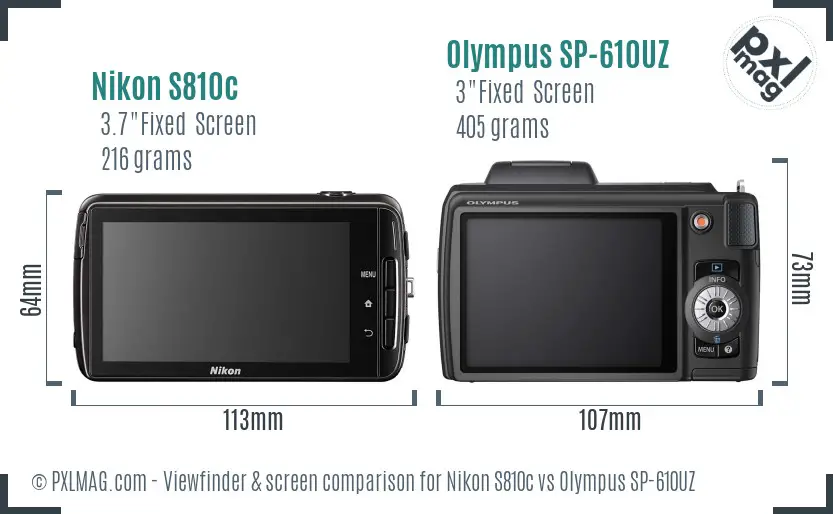 Nikon S810c vs Olympus SP-610UZ Screen and Viewfinder comparison