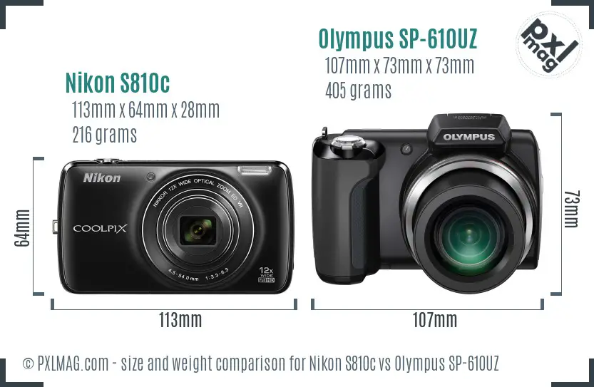 Nikon S810c vs Olympus SP-610UZ size comparison
