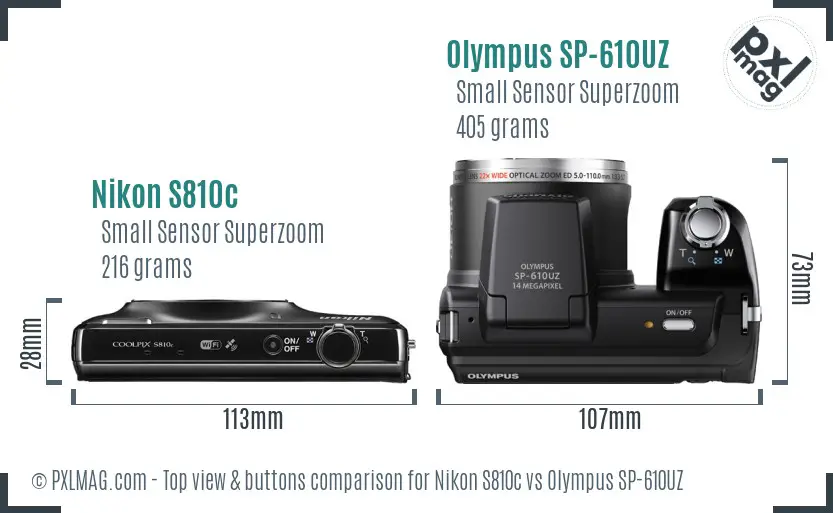 Nikon S810c vs Olympus SP-610UZ top view buttons comparison