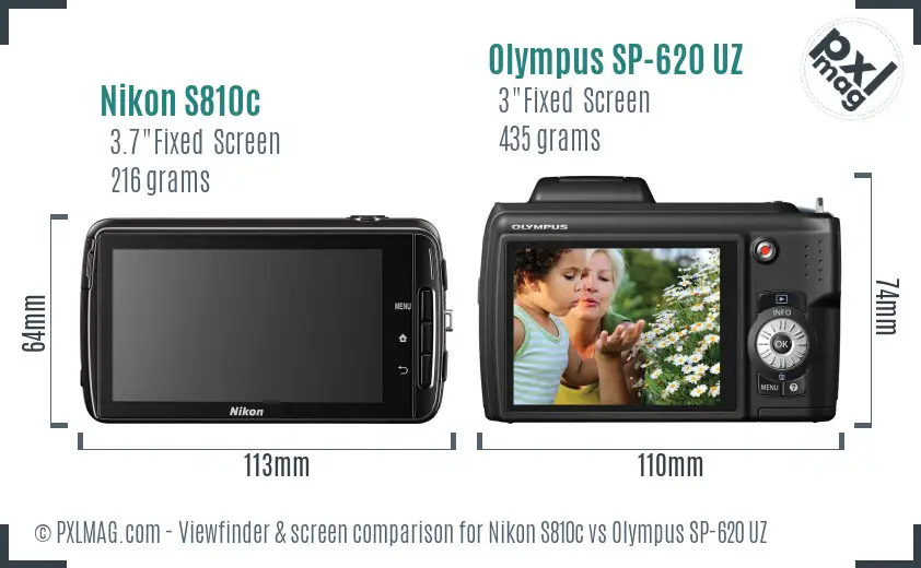 Nikon S810c vs Olympus SP-620 UZ Screen and Viewfinder comparison