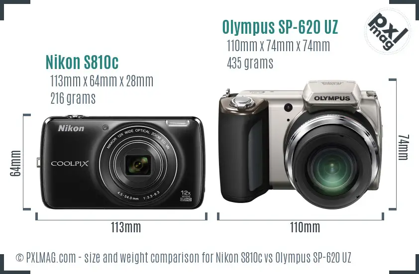 Nikon S810c vs Olympus SP-620 UZ size comparison