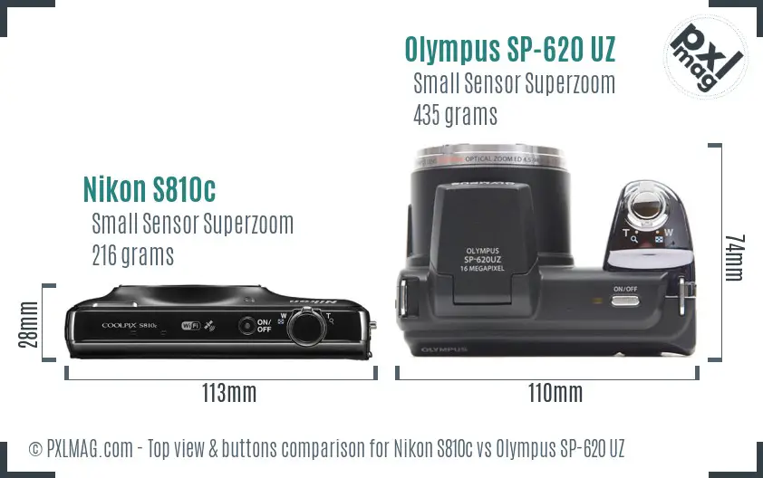 Nikon S810c vs Olympus SP-620 UZ top view buttons comparison