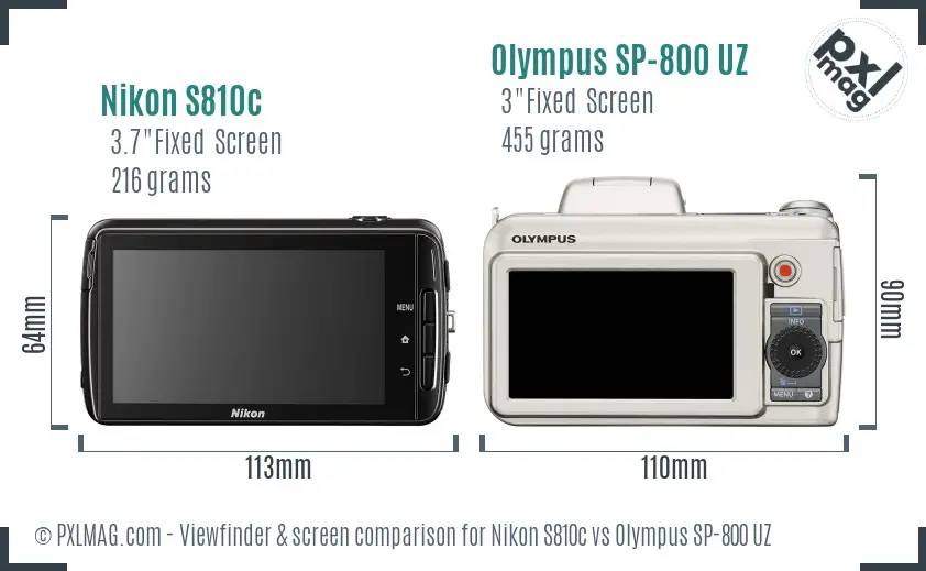 Nikon S810c vs Olympus SP-800 UZ Screen and Viewfinder comparison