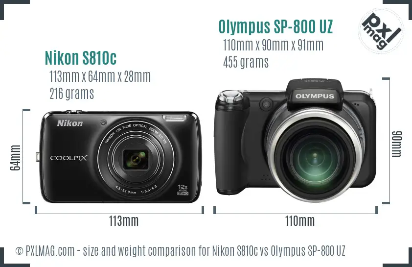 Nikon S810c vs Olympus SP-800 UZ size comparison