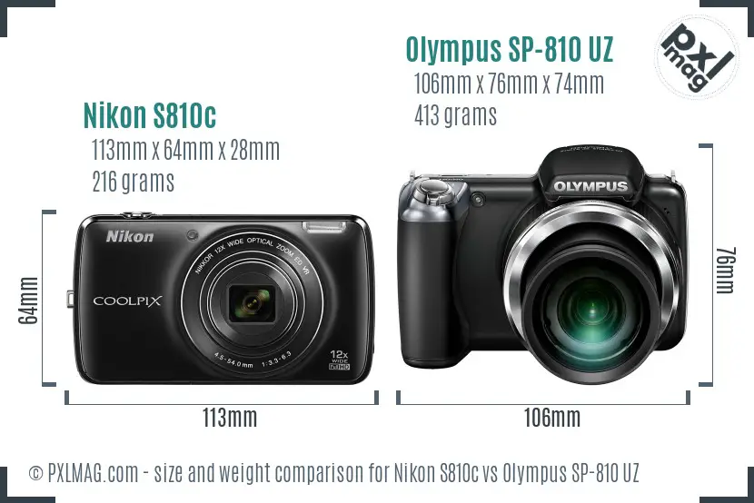 Nikon S810c vs Olympus SP-810 UZ size comparison Nikon S810c vs Olympus SP-810 UZ size comparison
