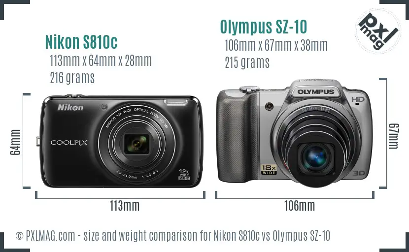 Nikon S810c vs Olympus SZ-10 size comparison Nikon S810c vs Olympus SZ-10 size comparison