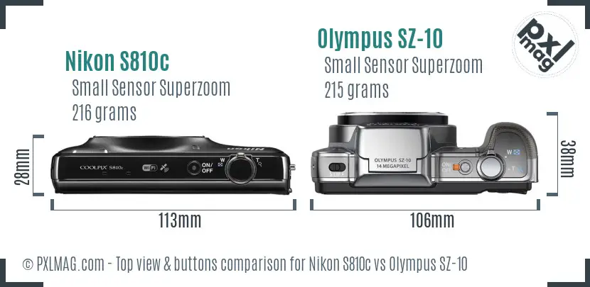 Nikon S810c vs Olympus SZ-10 top view buttons comparison Nikon S810c vs Olympus SZ-10 top view buttons comparison