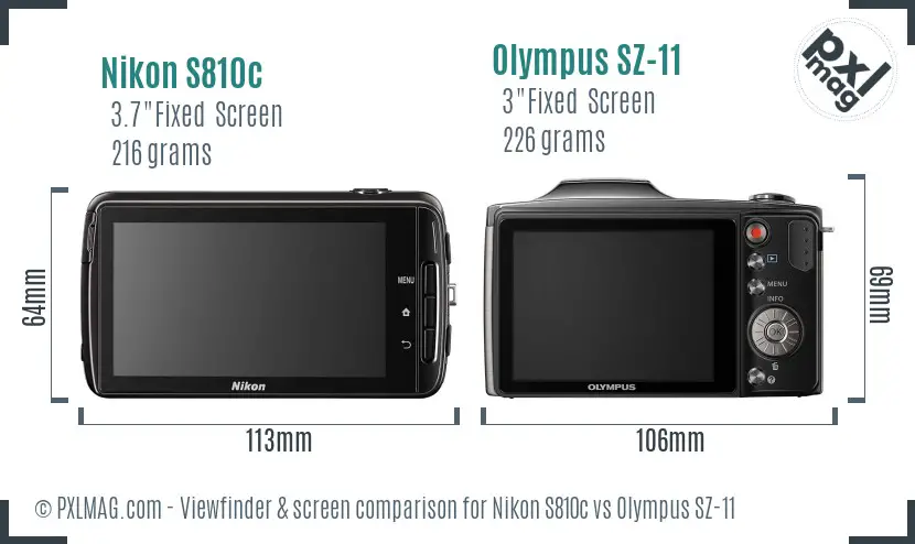Nikon S810c vs Olympus SZ-11 Screen and Viewfinder comparison