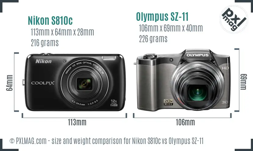 Nikon S810c vs Olympus SZ-11 size comparison