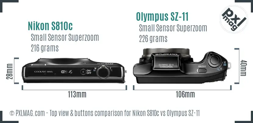 Nikon S810c vs Olympus SZ-11 top view buttons comparison