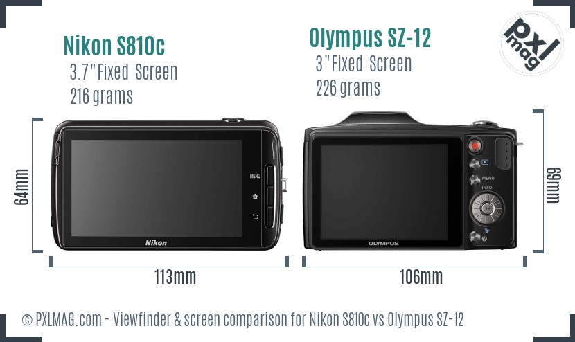 Nikon S810c vs Olympus SZ-12 Screen and Viewfinder comparison