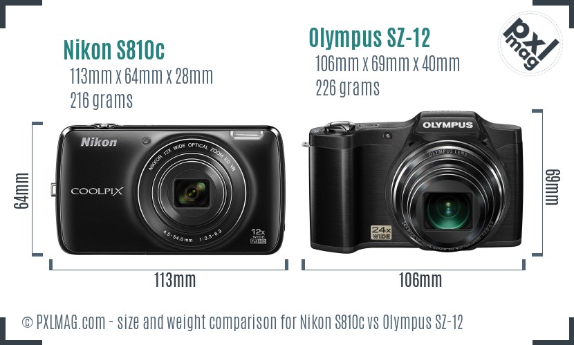 Nikon S810c vs Olympus SZ-12 size comparison
