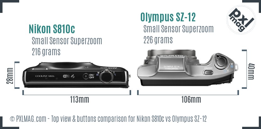 Nikon S810c vs Olympus SZ-12 top view buttons comparison