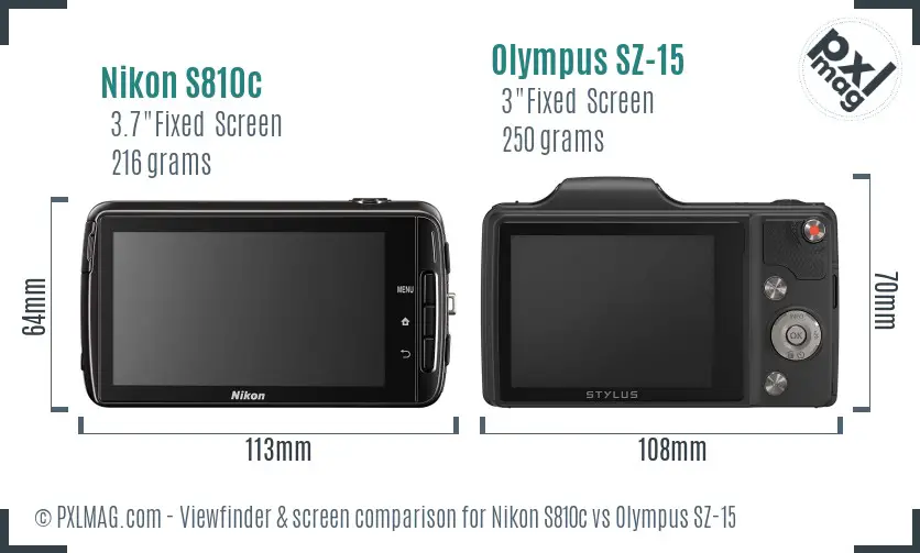 Nikon S810c vs Olympus SZ-15 Screen and Viewfinder comparison