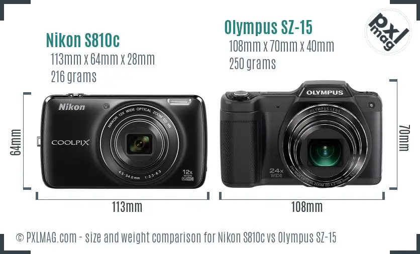 Nikon S810c vs Olympus SZ-15 size comparison